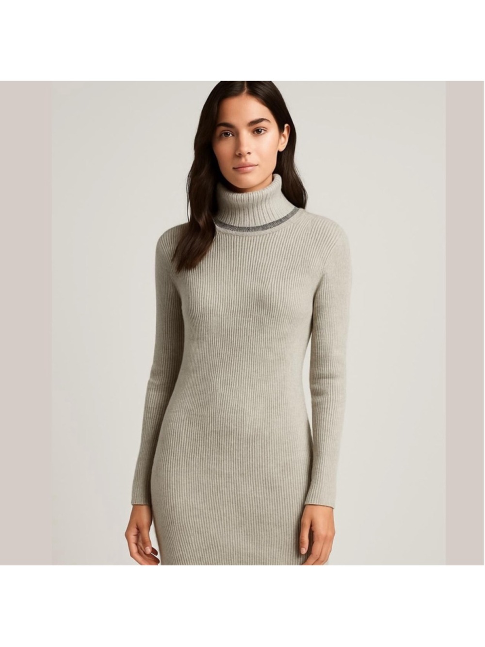 Kit + Ace Grey Ribbed Chunky Cashmere Silk Wool Turtleneck Sweater Dress Size M